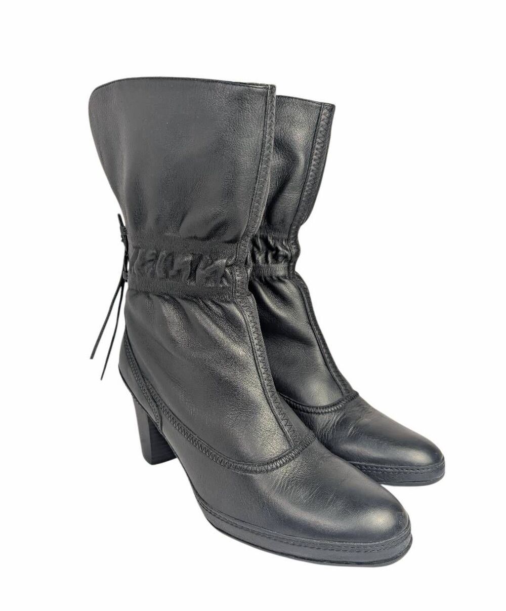 Clarks Artisan Tralee Black leather scrunch heeled midcalf boots womens 9
